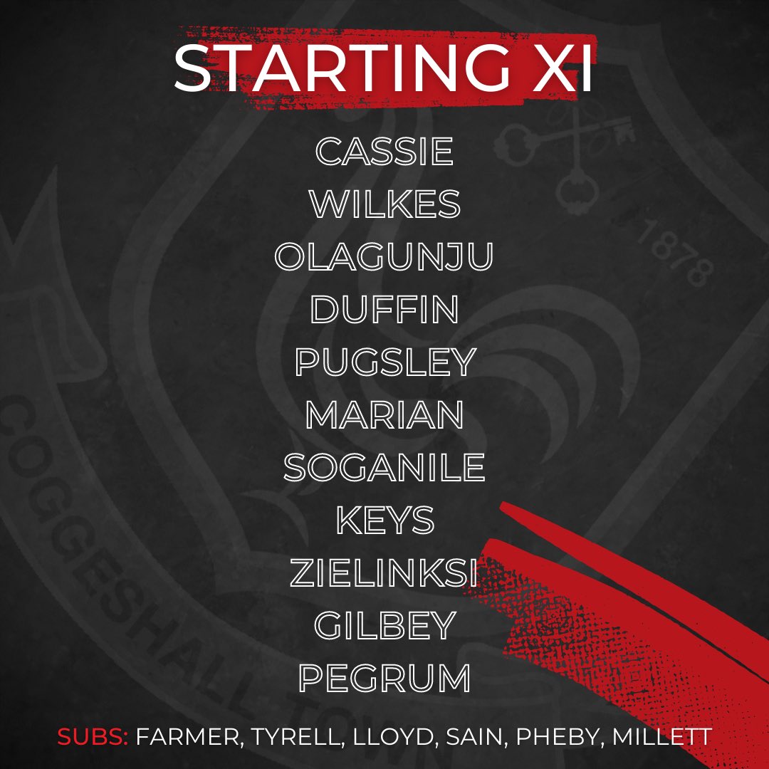 CoggeshallTown's tweet photo. TEAM NEWS
Costi at the back 🧱
Zielinski up top 💥
Here’s how your #SeedGrowers line up to face the blues today!
#ENFCOG https://t.co/nQyRLu03pz