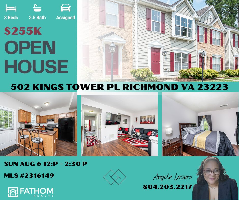 Open House TODAY! 12:00-2:30 502 Kings Tower Pl, Richmond VA 23223 $255K-3 Bedroom/2.5 Bathrooms. Primary with ensuite and walk-in closet. Spacious eat-in kitchen. 💥This move in ready home is updated with all new flooring.💥One owner. Immaculate! #richmondva #openhouse