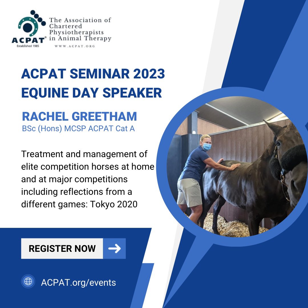 SEMINAR 2023!
More speakers being announced over the coming weeks!
acpat.org/events to book
#ACPAT #CSP #Seminar #EquinePhysio