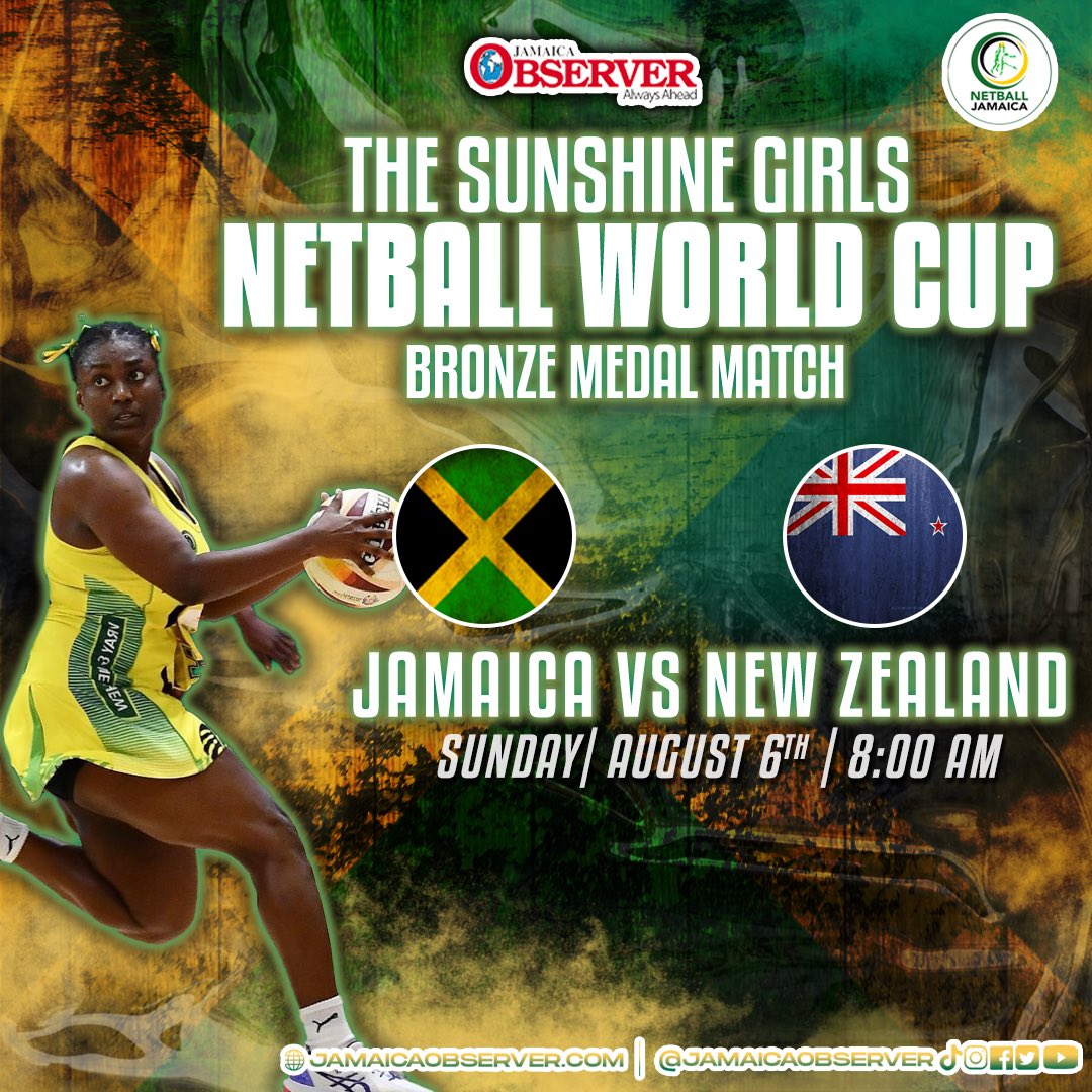 WHO WILL WIN??!!

It's the last hurrah for Jamaica's #SunshineGirls as they face New Zealand’s Silver Ferns in the bronze medal match of the 2023 Netball World Cup, in Cape Town South Africa. 

Watch the match on Sunday, August 6 at 8:00am on TVJ.

#NetballWorldCup2023…