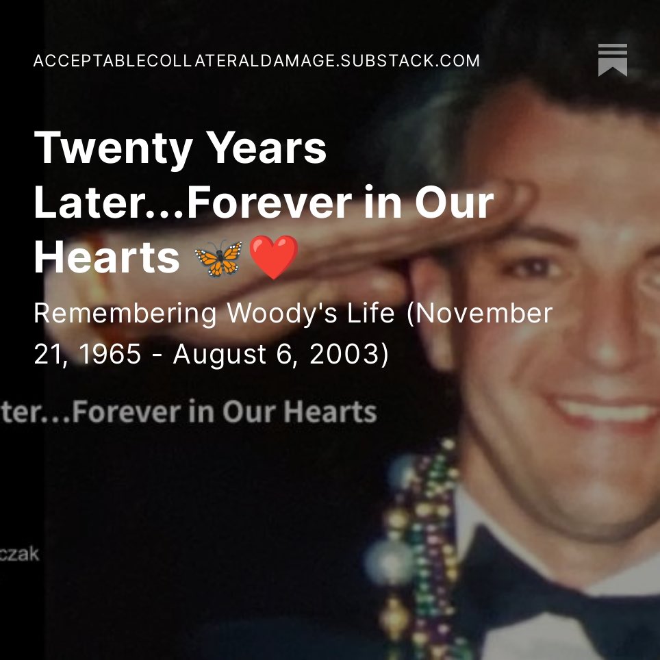 woodymatters's tweet image. Remembering Woody today. 🦋❤️
He lived.
He loved.
He was here.
Check out my Substack to get a glimpse into his life and impact he left on his family and friends.
open.substack.com/pub/acceptable…