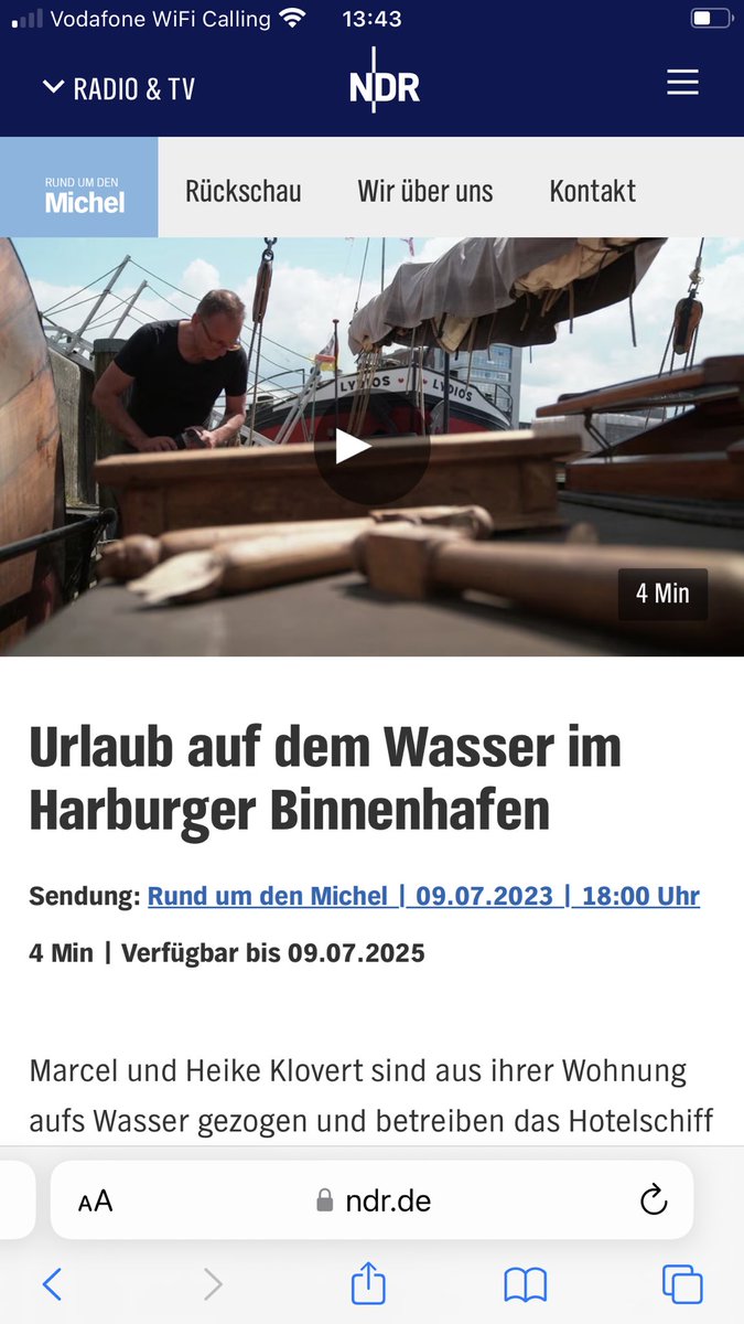 kanal_77's tweet photo. Hier könnt ihr den neuesten Beitrag über uns im NDR anschauen: https://t.co/qUshHikC05  #kanal77 #schlafenimhafen #hotel #hamburg #harburg #hotelschiff #hafen #bedandbreakfast #ndr https://t.co/twyLEv16cF