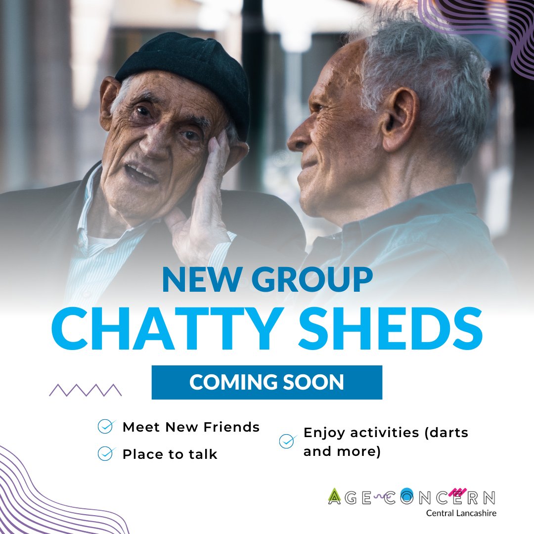 Have you heard about our new Chatty Sheds group at our Lostock Hall Friendship Club? 

This group is a men's social group designed to get older men out into the community and talk with new friends.
