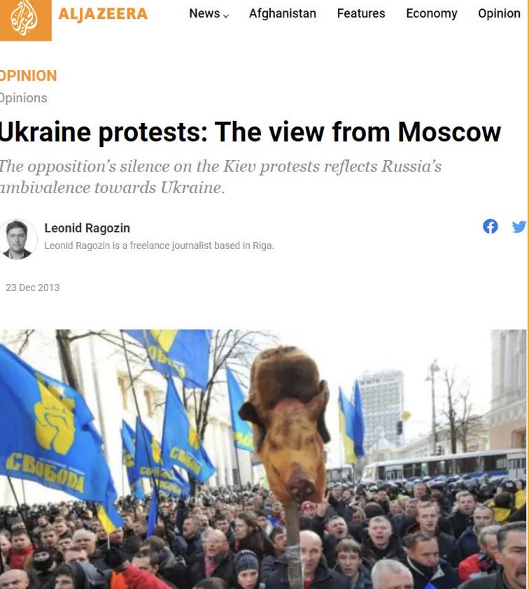 Today I want to talk about yet another russian liberal who’s voice is elevated and taken seriously by 🇺🇦 supporters abroad. Take Leonid Ragozin, for example. A 'nationality: journalist' as his profile says. His first piece about 🇺🇦 during the Revolution of Dignity. I was there 1/