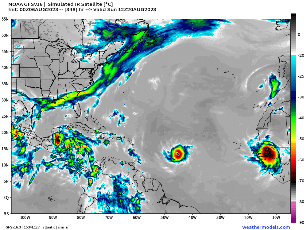 HurricaneManWx's tweet photo. GFS is up to its tricks again. Showing a hurricane in the MDR. #fantasytime https://t.co/TiSFPF7vcj