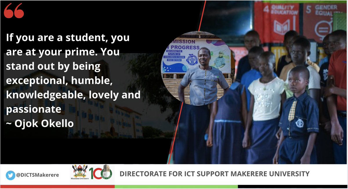 DICTSMakerere's tweet photo. #Advice You Are At Your Prime as A Student

"If you are a student, you are at your prime. You stand out by being exceptional, humble, knowledgeable, lovely and passionate" ~ @OjokOkello_ 

#BeExceptional
#BeHumble
#BeKnowledgeable 
#BeLovely
#BePassionate

#BuildForTheFuture https://t.co/gvHBk55rkl