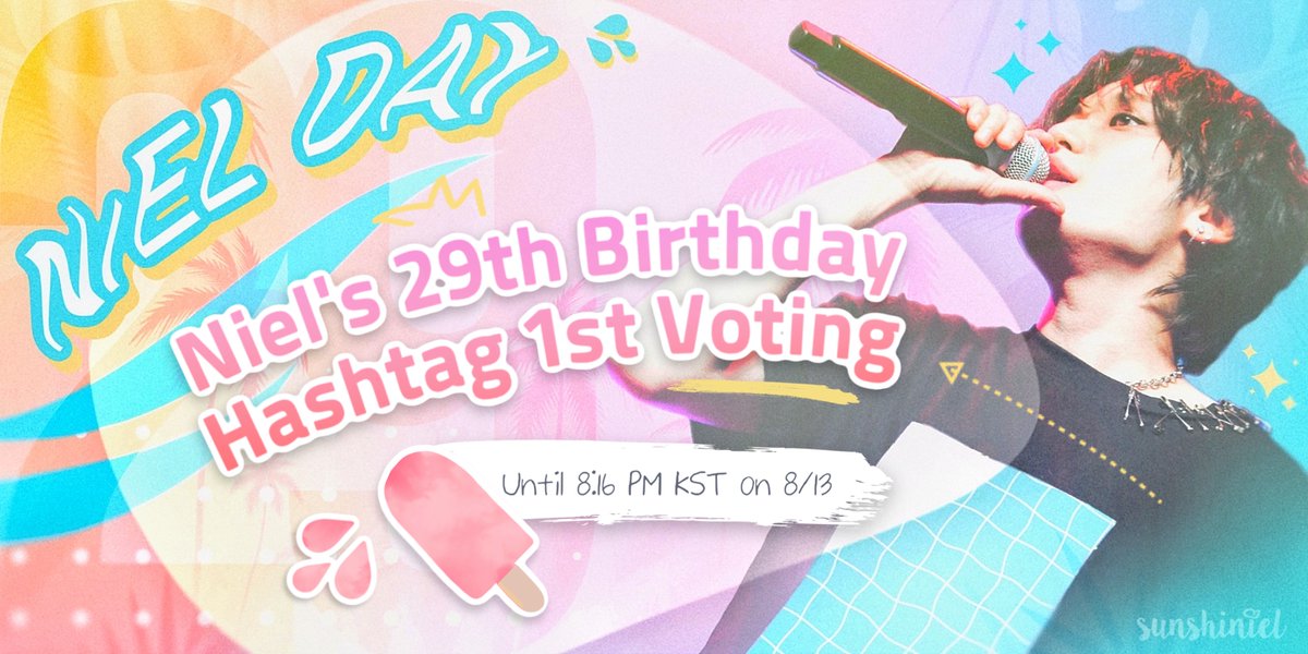 [Vote!] The first round of voting for #NIEL's 29th birthday hashtag is open!

(Voting Period: 23/08/07 - 08/13 KST)
#TEENTOP #틴탑 #니엘 @NEWENTRY_Niel 

Vote for your favorite English hashtag here:
🔗 forms.gle/iB4YPVHBR1j7rK…