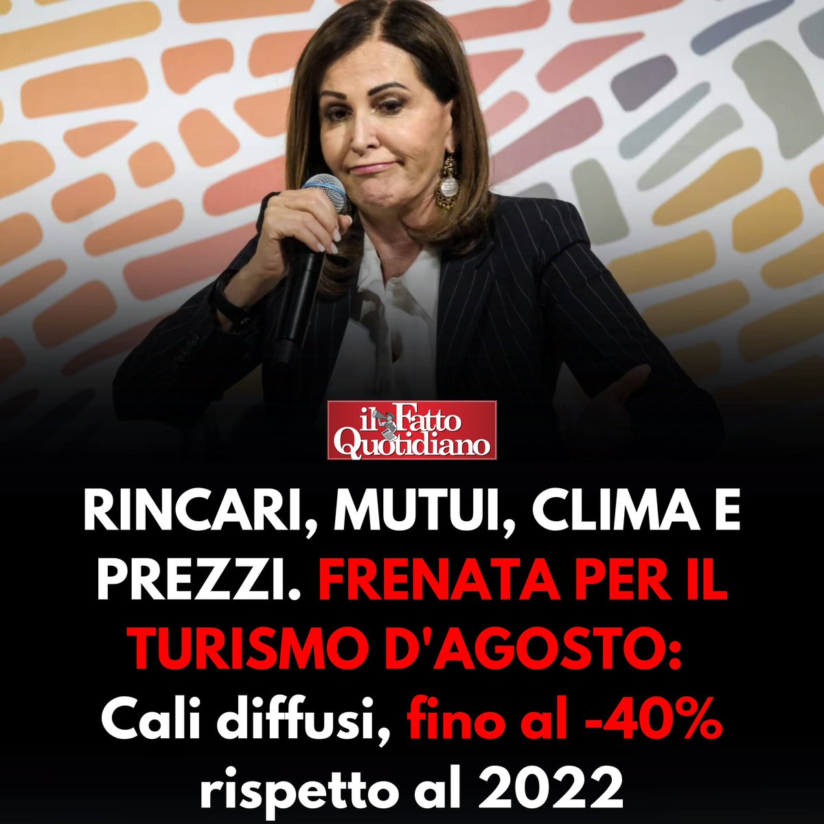 JacopoDelTaglia's tweet photo. Calo drastico anche per il turismo con crolli fino al 40%. Dopotutto è giusto, una che non è in grado di gestire un’azienda non glielo dai un ministero? Il bello che non la levano mica. No lei deve rimanere lì, con tutti i conflitti di interesse e con fornitori e lavoratori che la accusano di frode e sfruttamento. Viva l’Italia
#Meloni #Santanche #Santanche_Dimettiti #Salvini #Turismo