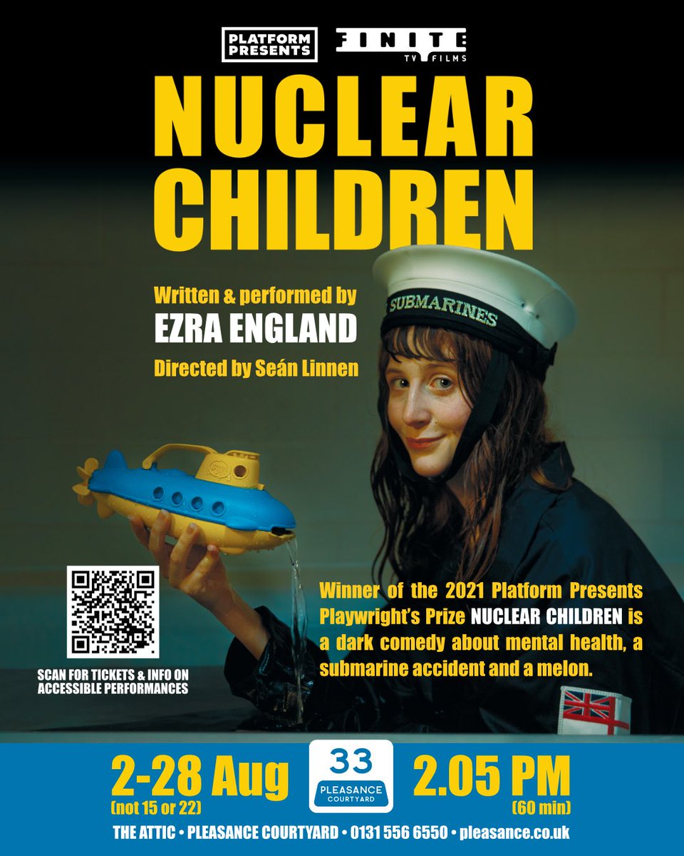 bethbdavisxo's tweet photo. COME SEE US AT EDINBURGH FRINGE! Nuclear Children is a dark comedy about mental health, a submarine accident and a melon. Written and performed by our fabulous Ezra England (I’m here too but all I do is press buttons) @ThePleasance #edfringe https://t.co/38XOyJg34h
