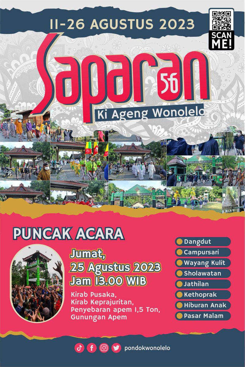 pondokwonolelo's tweet photo. Sopo sik kangen dolan ning Pondok Wonolelo??
Dolan Rene Tak Kei Apem Gratis 😝

🚨Saparan Ki Ageng Wonolelo ke-56 Tahun Segera di mulai selama 2 Minggu

Jadwal selama event berlangsung akan kami update &amp; Pantau juga akun sosmed kita yang lainnya ❤️‍🔥 https://t.co/sfO1aTAQIw