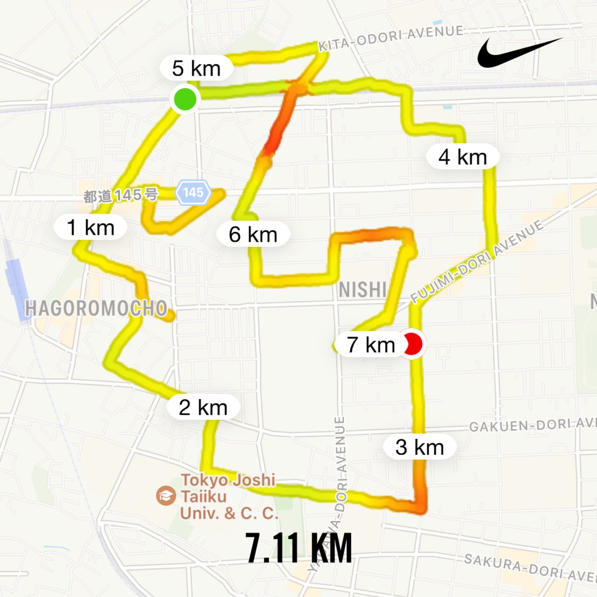 I ran 7.1km with @nike Run club in JAPAN. #JustDoIt #gpsART