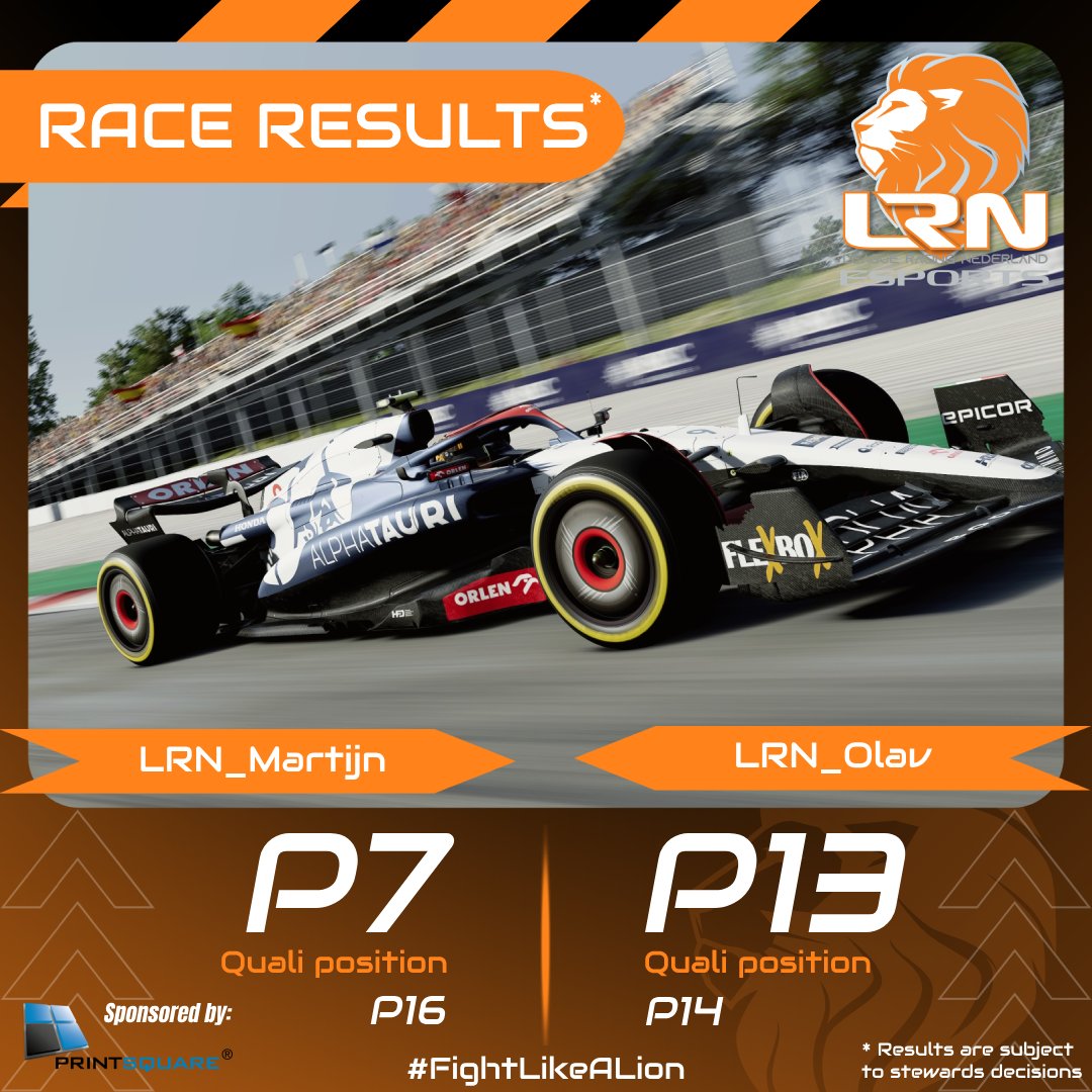 LeagueRacingNL's tweet photo. Race results at @EORFormula1
🦁

@martijn2804 finishes his 1st race for LRN in the top 10. @LRN_Olav had a difficult race and finishes in 13th place

#lrnesports #oneteamonedream #fightlikealion https://t.co/SrbqSjgEin