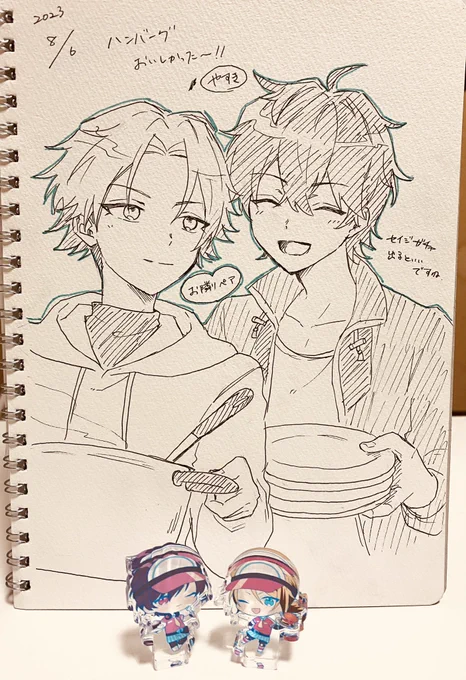 あとスケブ交換してお隣ペア描いていただいた〜😭✨本当に可愛い…これはガチャも出る この1年会うたびにスケブお願いしまくってたから初めて1冊全頁埋まったの感激💞