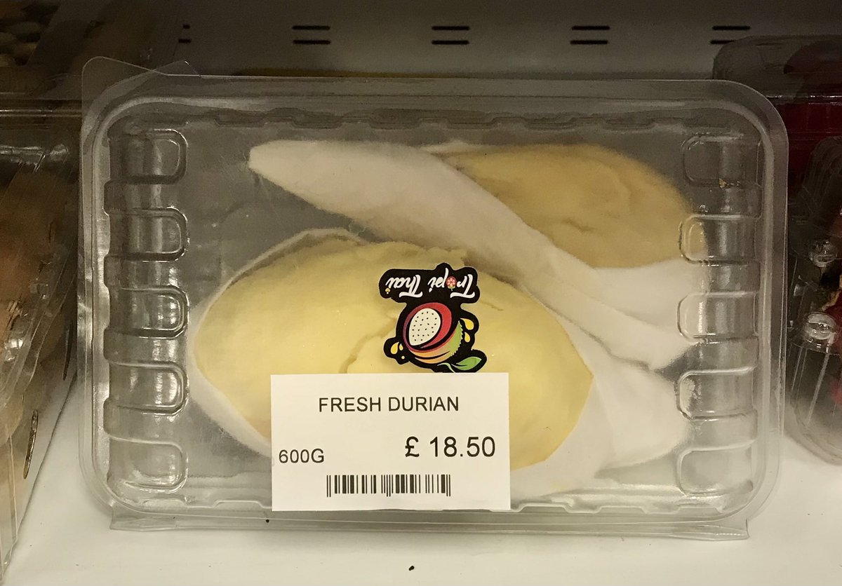 alexwatts's tweet photo. Blimey! £18.50 for some durian. https://t.co/M4F3FbM1Ec