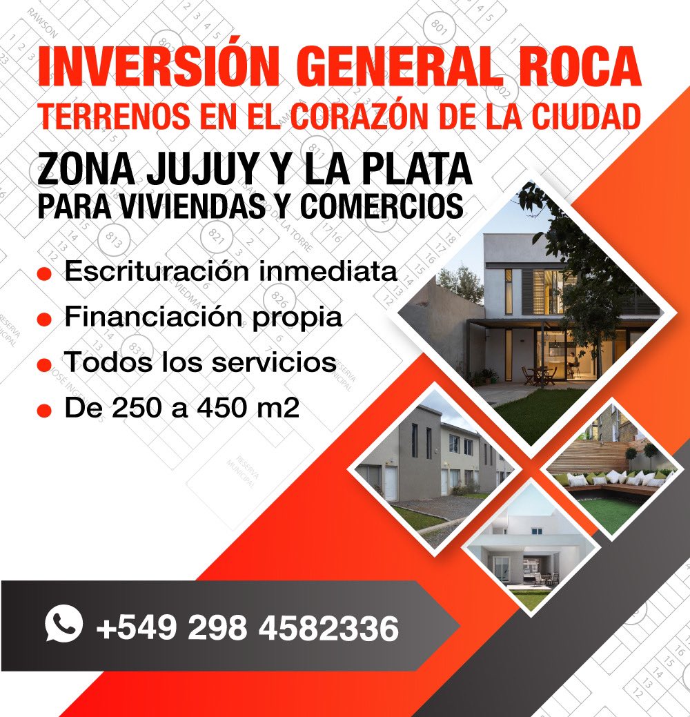ECA_SA's tweet photo. Lotes con todos los servicios. Zona Jujuy y La Plata (calles Jujuy, La Plata, Rawson, Lisandro de la Torre, Viedma, Trelew)

📞298-4582336 https://t.co/dA6QWsXafR