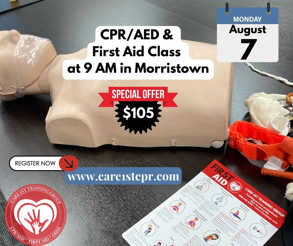 Care1stCPR's tweet image. We still have a few seats left and there&apos;s still time to register for our class tomorrow, Monday, August 7th at 9 AM in Morristown! Don&apos;t miss our flash sale price! 🌟

#cpr #firstaid #upcomingclasses #registertoday #morristown #redcross #care1stcpr #Care1stTrainingGroup