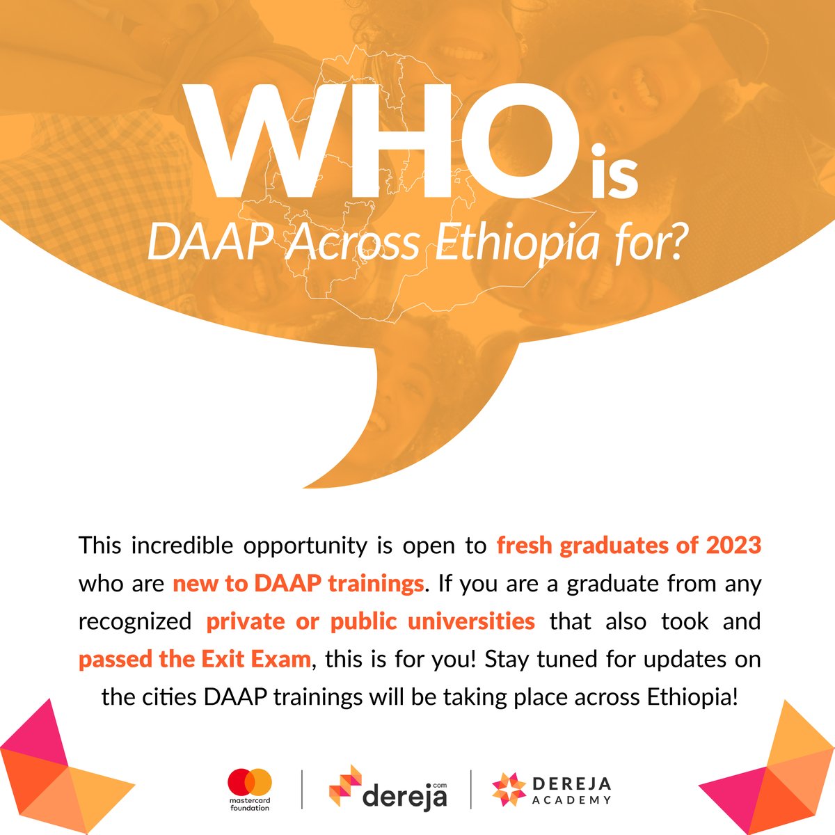 DerejaOfficial's tweet image. Eligibility for the program requires  graduates of 2023 who passed the exit exam and are in the locations specified. 
Registration opens on Monday!

#DAAP #registration #staytuned.