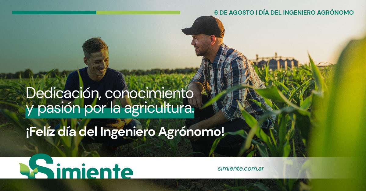 SimienteSa's tweet photo. ¡Saludamos a todos los ingenieros agrónomos en su día! En especial a los que forman parte del equipo de #Simiente.
Gracias por impulsar el desarrollo técnico y productivo de nuestro campo 💪🌱 https://t.co/jTP19eu2df