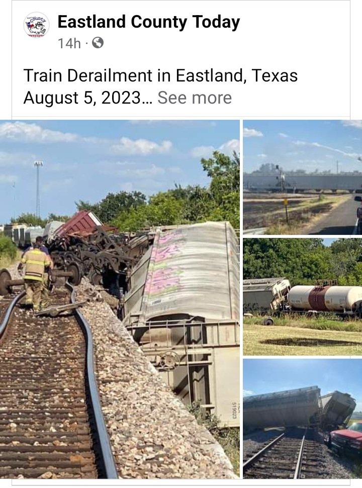 So this happened about twelve #miles from my house yesterday. Luckily, the #train wasn't carrying any #harmfulchemicals and the #fire caused by the #trainwreck were contained before getting too out of hand. Not sure if there were any injuries, hopefully not 🙏 #eastlandtx