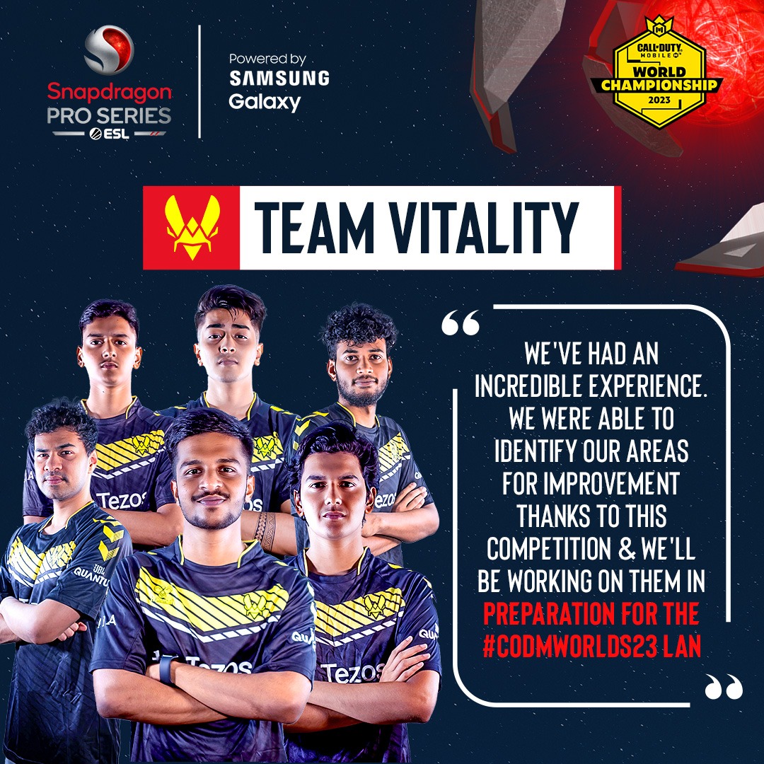 ESL_India's tweet photo. Vitality India on their Snapdragon Pro Series Call of Duty Mobile Challenge Season 2023 Run!
Stay tuned for more updates...
#SnapdragonProSeries #CODMCHAMPS23 #SPS #CODM #mobilegaming #COD #callofdutymobile #codmobileindia #cod_mobile https://t.co/kHmwtZ4niJ