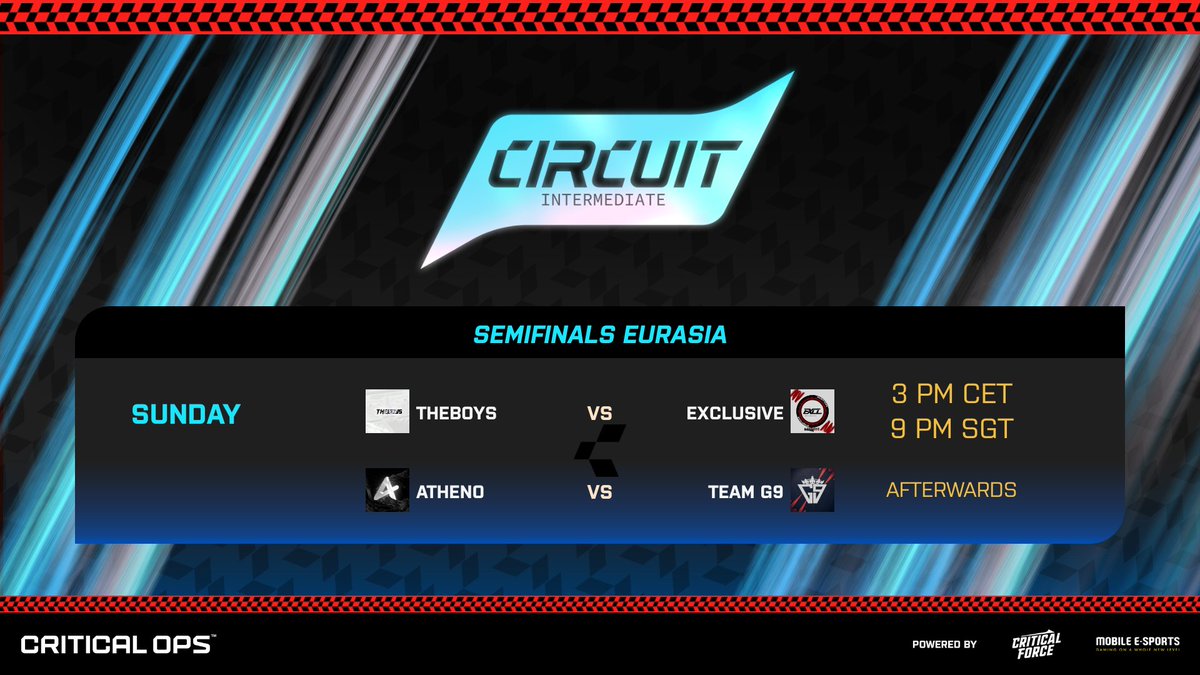 Circuit Intermediate S2 EURASIA SEMI-FINALS is NOW LIVE! Find out who will move on to the Finals!

youtube.com/live/STRzfLUYg…

#CriticalOps #COPSEsports #COPSCIRCUIT #mobileesports #esports #gaming