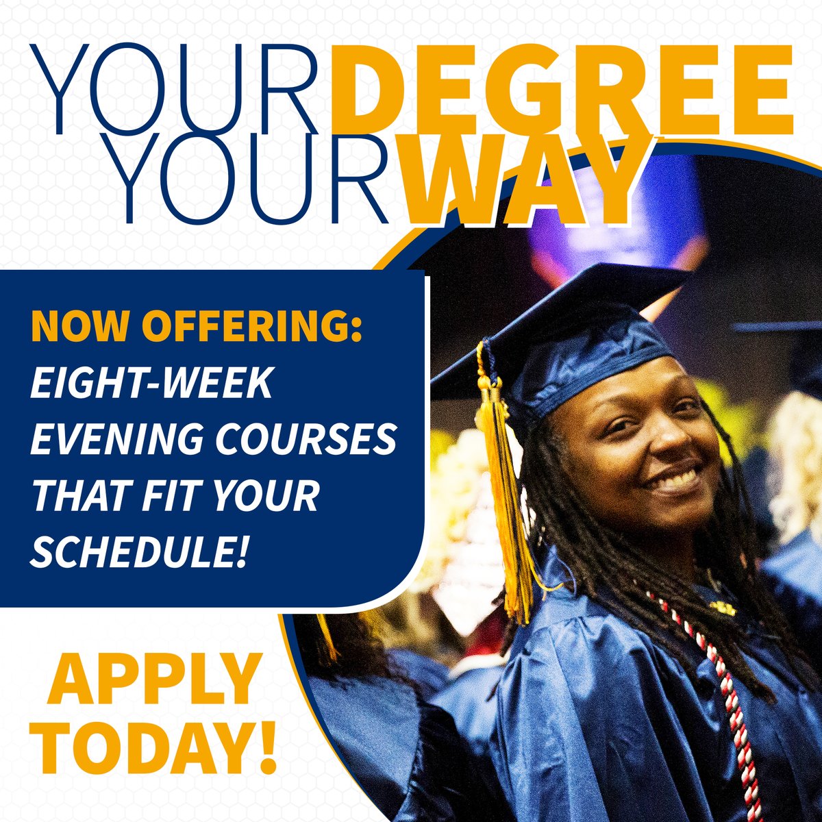 RCCCedu's tweet photo. Your transfer degree is closer than you think! Our eight-week evening courses can help you work around your daytime obligations and stay on track to earn your associate degree. Learn more and apply today at https://t.co/qRFGa0TC26. #NavigateForward https://t.co/jFnmthC4GK