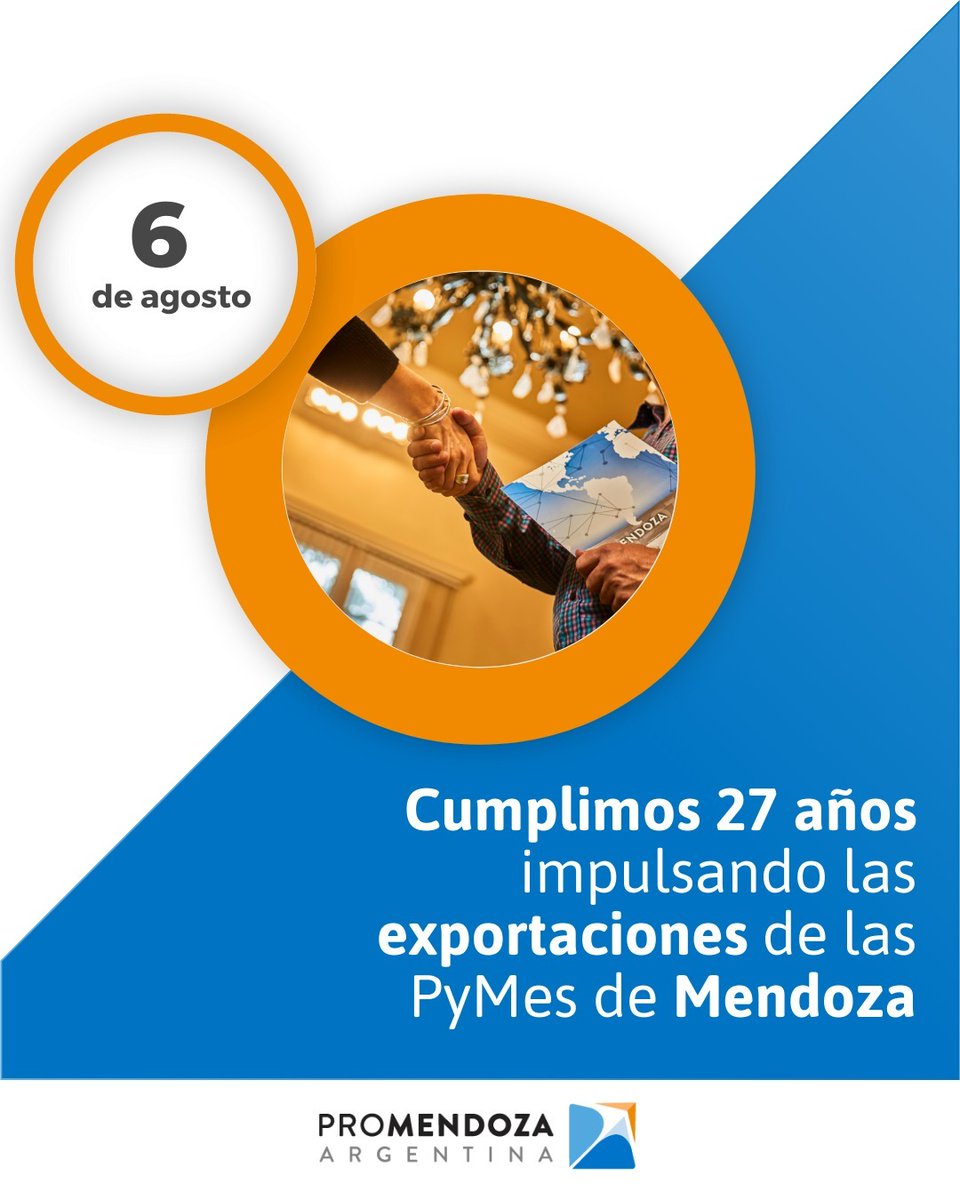 promendoza's tweet photo. 🎂🍾🍷🥂🥃🍸

🎈 Cumplimos 27 años ayudando a las PyMEs de Mendoza 🇦🇷 a exportar sus productos al 🌎. 

✈️🚛🚢🧄🥫🍷💯 https://t.co/cXZX0ATbxS