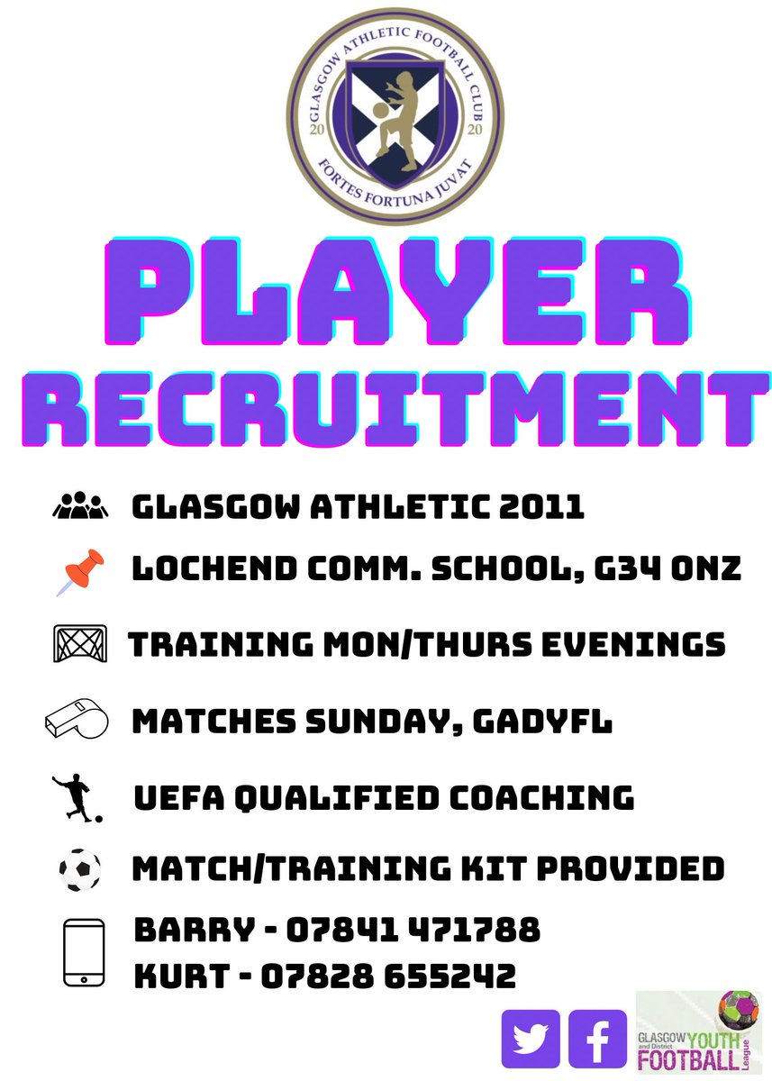 Spread the word please folks 👍 Lots of RTs &amp; ❤️s 👍👍

<a href="/Glasgow2011s/">Grassroots Glasgow</a> @GA2005s <a href="/sschoolsfa/">Scottish Schools' Football Association</a> <a href="/glsgoathletic06/">Glasgow Athletic 2006 under 19s</a> <a href="/JTGKacademy/">John Gibson+Tony Curran Goalkeeping Academy</a> <a href="/EDActiveSchools/">East Dunbartonshire Active Schools</a> <a href="/ActiveNLFBall/">ActiveNLFootballDev</a> <a href="/ComplexStepford/">FarePlay Stepford</a> @EDLCFootball @TeamfinderScot1 <a href="/find_footy/">Find a Footy Team</a> @fixturefinderGR <a href="/FootballGlasgow/">GL Football ⚽️</a> <a href="/ScottishYouthFA/">Scottish Youth FA</a> <a href="/KurtScade/">KURT SCADE</a>