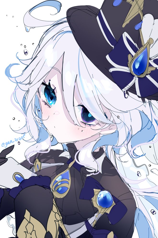 hat solo 1girl blue eyes white hair white background gloves  illustration images