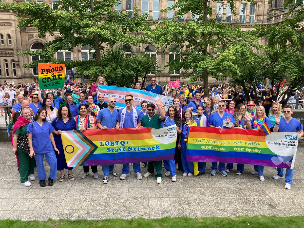 LeedsHospitals's tweet photo. Today's the day! It's #LeedsPride parade and we are out in force! 🏳️‍🌈 https://t.co/iMlmlslfTE