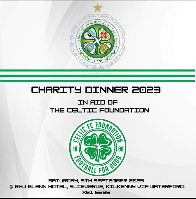 Sliabh Bladhma CSC (@laoiscsc) on Twitter photo AICSC 22nd Charity dinner will be held in the Rhu Glenn Hotel on Saturday, 9th Sep. 2023.
The beneficiaries from this Dinner will be The Celtic Foundation and local Charities.
Tickets are โฌ65pp.
Please contact Neill Reilly on 086-6086409, email ntreilly@gmail.com or DM. ๐ AICSC 22nd Charity dinner will be held in the Rhu Glenn Hotel on Saturday, 9th Sep. 2023.
The beneficiaries from this Dinner will be The Celtic Foundation and local Charities.
Tickets are โฌ65pp.
Please contact Neill Reilly on 086-6086409, email ntreilly@gmail.com or DM. ๐