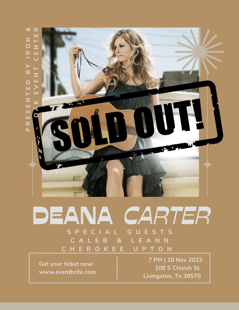 WOW! Sold out in only 2 weeks…with 3 months to go! This is the biggest show I’ve ever hosted. Can’t wait to have the honor of having #DeanaCarter in Livingston on 11-18. Thanks to the Coopers & Iron & Oak for being awesome partners on this. @DeanaSings