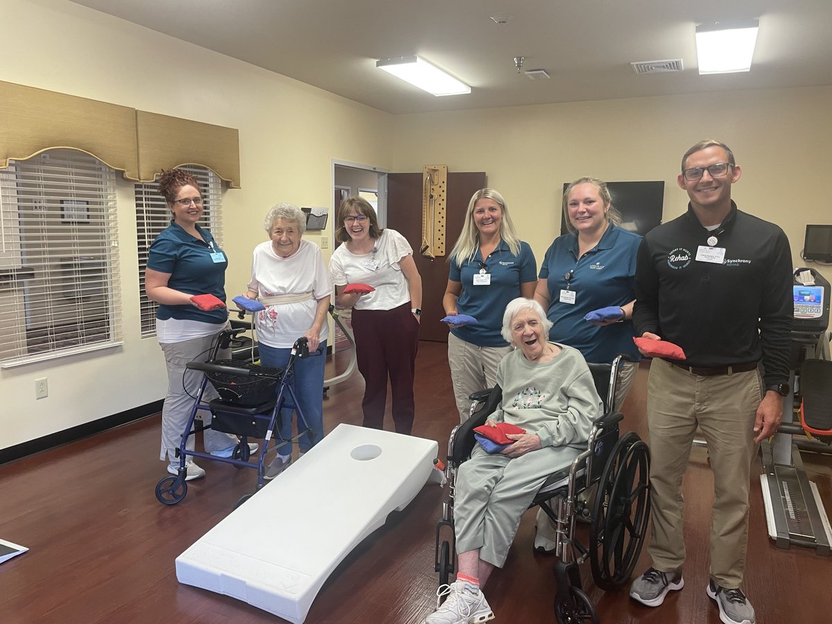 AspenPlaceHC's tweet photo. We had a little fun last Friday with an intense corn hole match 😜

It came down to a sudden death match between our CSR &amp; PD (our PD came out on top, ever so slightly)! 

#trilogyhealth #trilogyliving https://t.co/YPIy3pvX5D