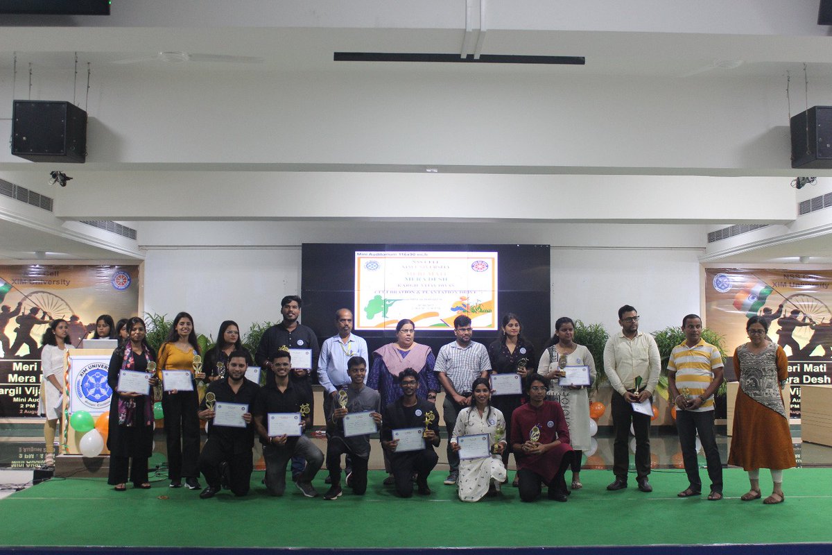 NssXim's tweet photo. We salute our valiant heroes for their selfless devotion to the country. On 2nd August, NSS Cell of XIM conducted a program for Kargil Vijay Diwas and Meri Mati Mera Desh (MMMD) Program, to show our support for the brave hearts who have protected and upheld our nation's honour 🇮🇳 https://t.co/xJcHdexFsI