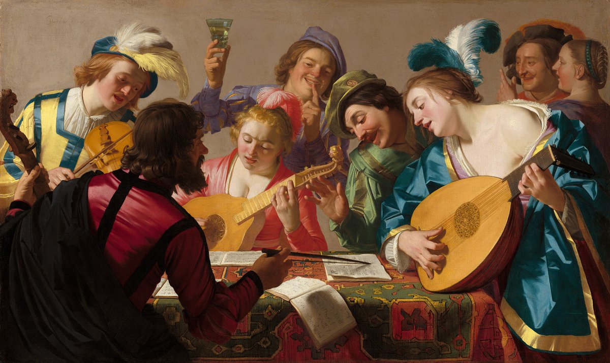 Quand la musique et le vin s'accordent.
LE CONCERT, Gerrit van Honthorst, 1623, NGA, Washington. 
Aurait été un cadeau dipomatique avec un message politique sous-jacent : l’harmonie dans la société existe, comme dans la musique, lorsque les conseils du chef sont suivis.