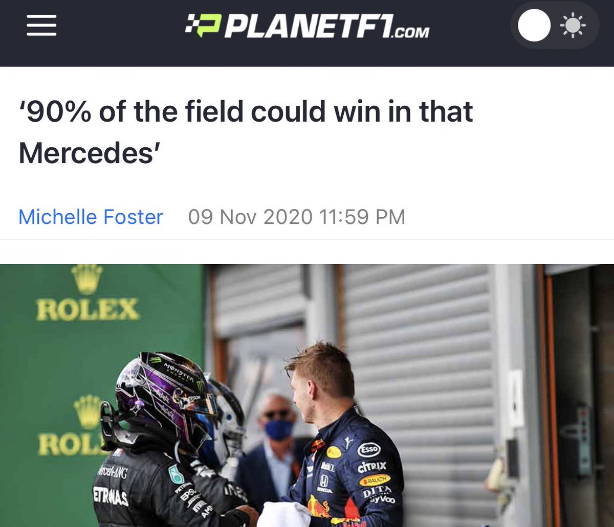 fastpitstop's tweet photo. Why should it? According to Max himself 90% of the grid can win a title in the fastest car. https://t.co/5QCLcwca5T