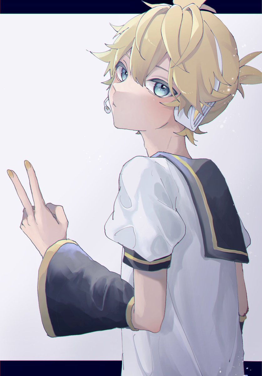 kagamine len 1boy male focus blonde hair v short sleeves looking at viewer shirt  illustration images