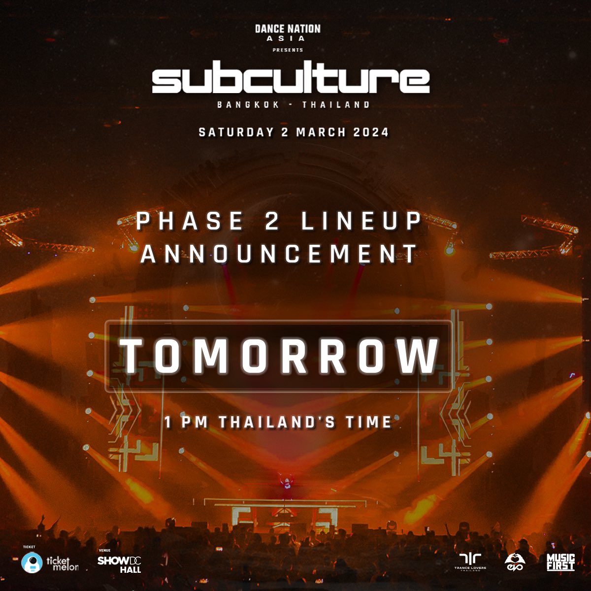 Stay tuned for tomorrow and prepare yourselves for an explosion of talent and excitement as we unveil the jaw-dropping second phase artist lineup for Subculture BKK 2024! 🚀🌟 ✍🏼Sign up for early access tickets and prizes: bit.ly/presubcultureb…