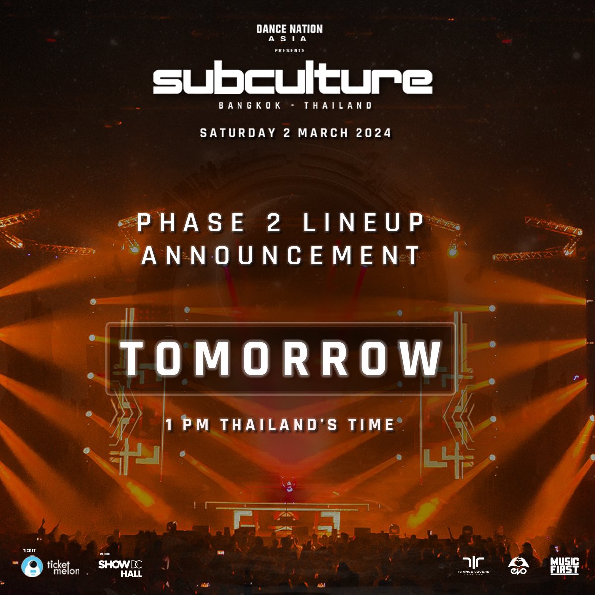 Stay tuned for tomorrow and prepare yourselves for an explosion of talent and excitement as we unveil the jaw-dropping second phase artist lineup for Subculture BKK 2024! 🚀🌟

✍🏼Sign up for early access tickets and prizes: bit.ly/presubcultureb…