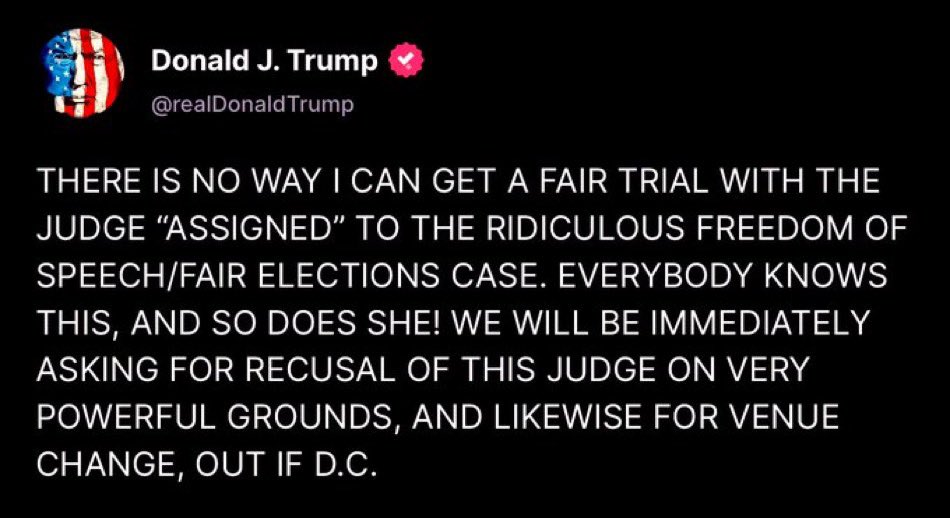 drdave1999's tweet photo. Trump thought it’d be a good idea to start his Sunday by criticizing Judge Chutkan on his ridiculous MAGA app.

Note the lying description of the case as involving “Freedom of Speech/Fair Elections.”

He needs to be held in custody pending his trial, with no access to media. https://t.co/3TR9tusQCw