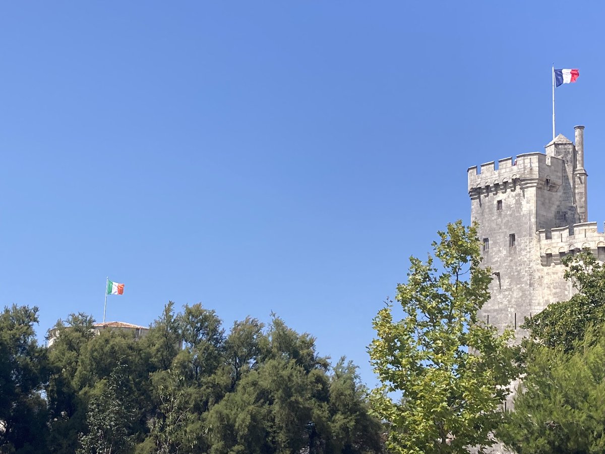 shabalou's tweet photo. The Irish and French tricolour flying high on Le Tour de Chaine in La Rochelle to commemorate the departure of General Humbert 225 years today #yearofthefrench #GeneralHumbert #Mayo #Humbert #Inhumbertsfootsteps https://t.co/zOANQa24QW