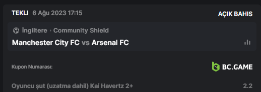 burcidovic's tweet photo. Manchester City - Arsenal
Kai Havertz 2+ şut 2.20
#Stake7 https://t.co/4Jv99B82jt
