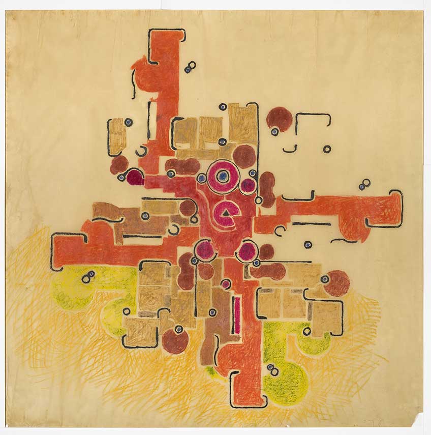 Francisco J. Sáenz de Oíza: Planta a color de Torres Blancas (Colección particular).

En algunos casos, los planos de un proyecto no tienen más aspiración que ser una mera herramienta en el proceso de diseño, eslabones necesarios entre idea y obra construida. Esto es arte per se.