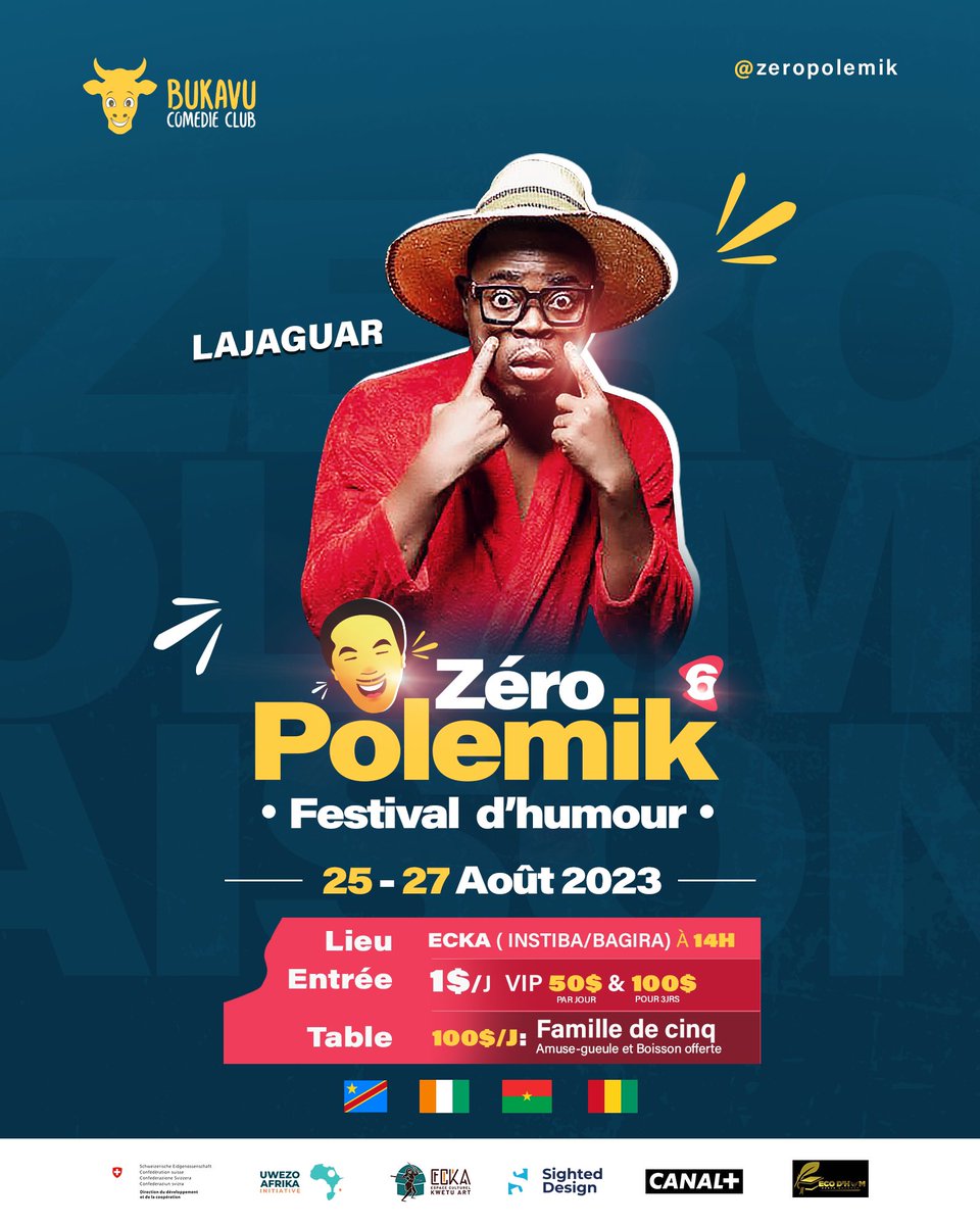 Lajaguar, 

Non! C’est pas un animal, c’est l’enfant de quelqu’un 😅

Le Burkina Faso sera valablement représenté 🇧🇫 

Qui voudrait rater ceci? 

#zeropolemik #festivalhumour #rire #bukavu #rdcongo