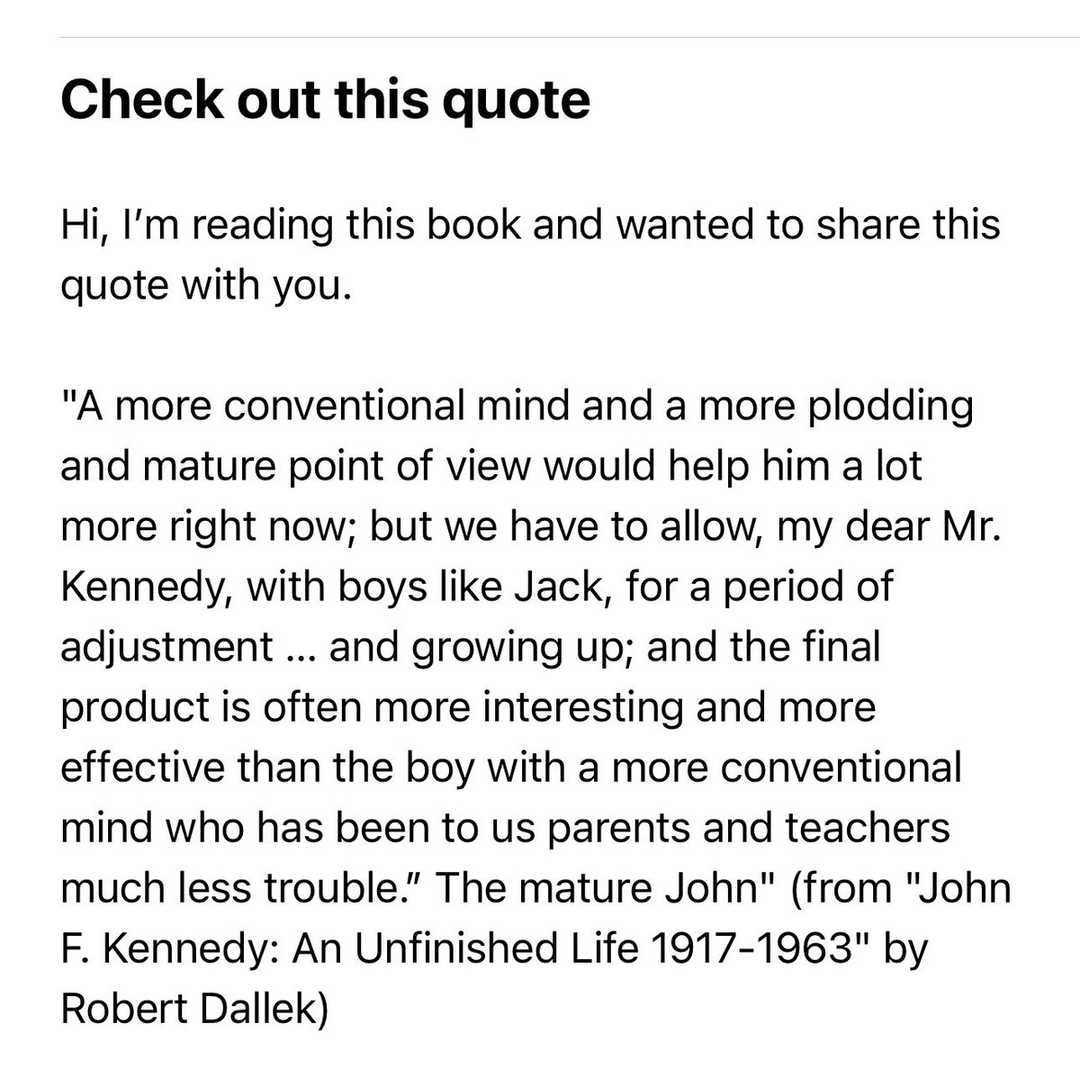 With GCSEs around the corner walking that tight rope of gentle persuasion yet allowing my son to live his best life love this quote from #jfk headmaster