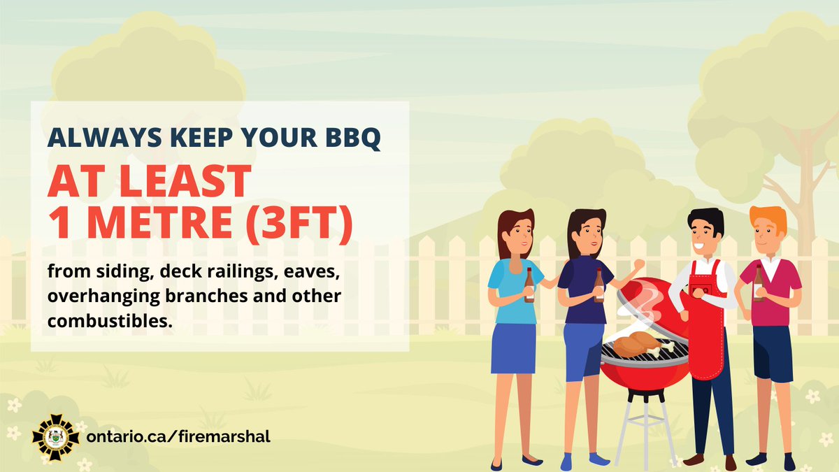 ONFireMarshal's tweet image. Planning a #barbeque for the #longweekend? 
Here is a reminder of some #BBQSafety tips:
🔥Never leave it unattended
🔥Keep it away from combustibles like fences &amp;amp; sheds
🔥Concentrate on what you are doing
#FireSafety