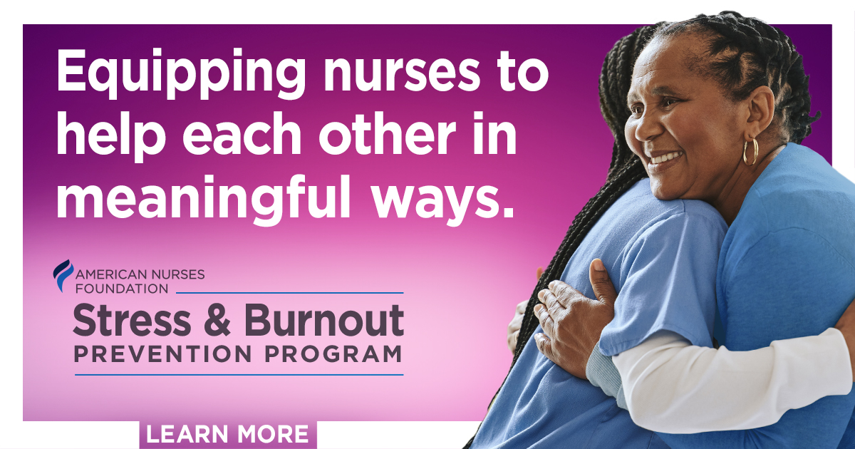 ANANursingWorld's tweet photo. The American Nurses Foundation’s newest initiative combats stress and burnout among nurses by providing resources to build a supportive workplace and to avoid future harm. Learn more https://t.co/ECK2qNriE8 #PreventNurseBurnout #StressFirstAid https://t.co/7OCRtnXVwn