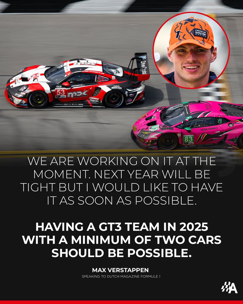 autosport's tweet photo. Max Verstappen - #F1 World Champion AND race team owner? 🤔👔

The Dutch driver has revealed plans to create a two-car GT3 team, that could act as a route into endurance racing for sim drivers. 

What do you make of the plans? https://t.co/gVogYcFJSk