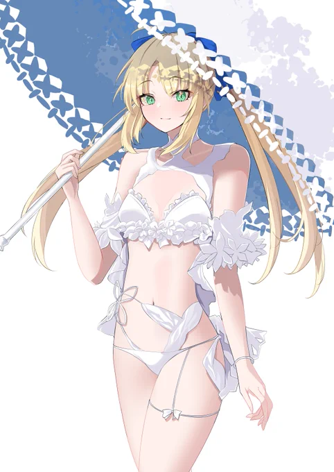 skebリクエストありがとうございます!! マーリンの水着でアルトリア・アヴァロンというお題で描かせていただきました!