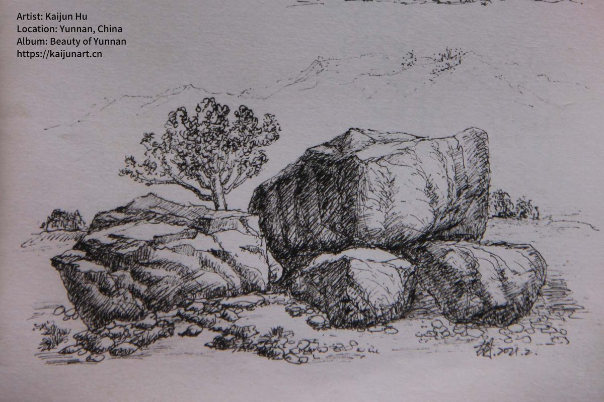 kaijunart's tweet photo. ❤ Like &amp; 📌Subscribe if you enjoy my artworks!
- Artist: Kaijun Hu
- Location: Yunnan, China
- Album: Beauty of Yunnan
- Website: https://t.co/XT9mldLFfF

#sketch #sketches
#drawing #drawings 
#art #painting
#tree #kaijunart #yunnan #chineseart #rock #mountain https://t.co/xrAwWGao1u